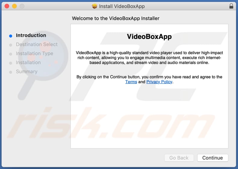 Programme d'installation trompeur utilisé pour promouvoir l'adware VideoBoxApp