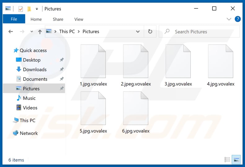 Fichiers cryptés par le ransomware Vovalex (extension .vovalex)