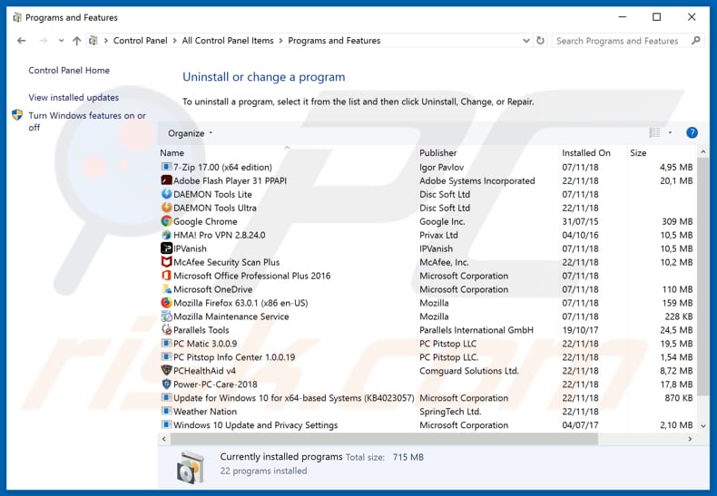 Désinstallation du pirate de navigateur ctcodeinfo.com via le panneau de configuration