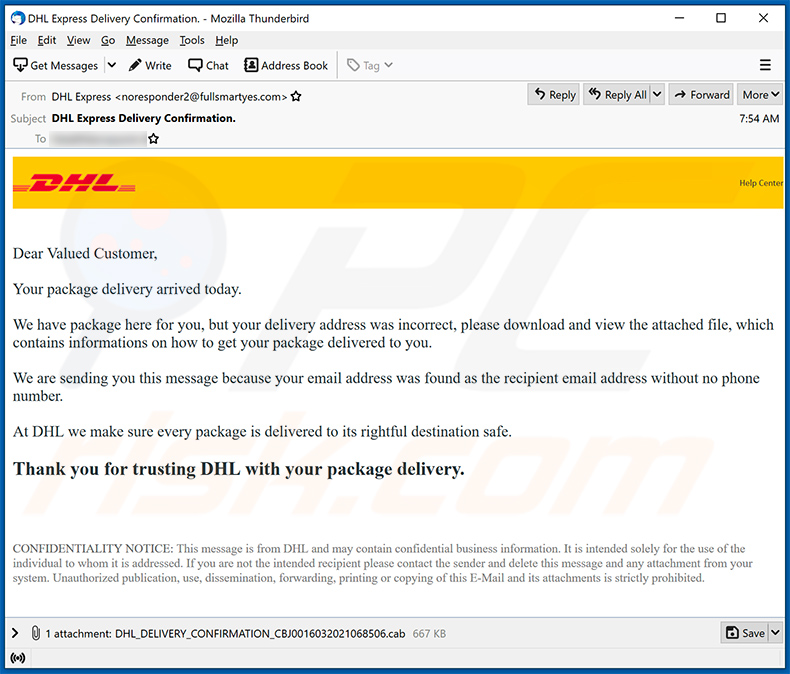 E-mails de spam sur le thème de DHL Express propageant l'agent Tesla (2021-03-17)