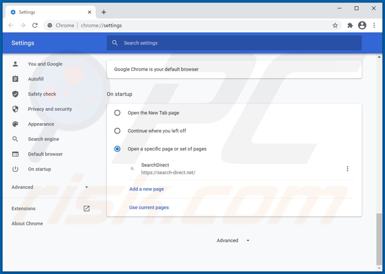 Suppression de search-direct.net de la page d'accueil de Google Chrome