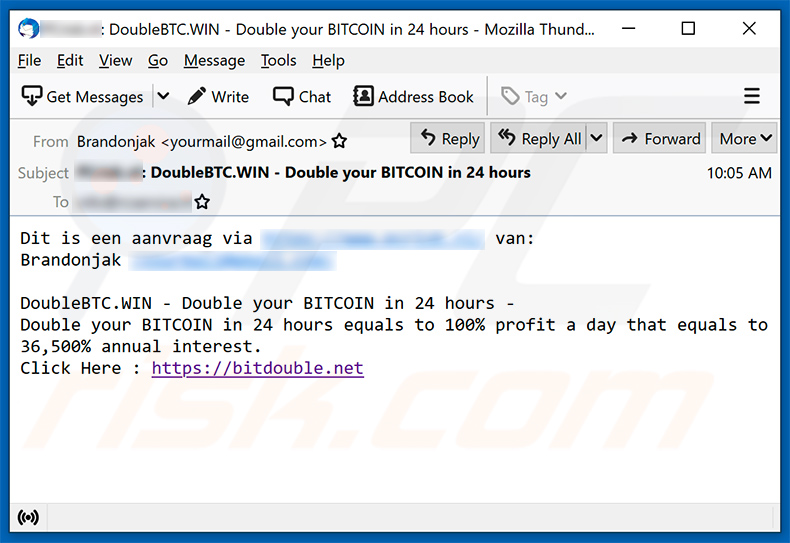 Doublez votre e-mail d'arnaque Bitcoin (2021-03-18)