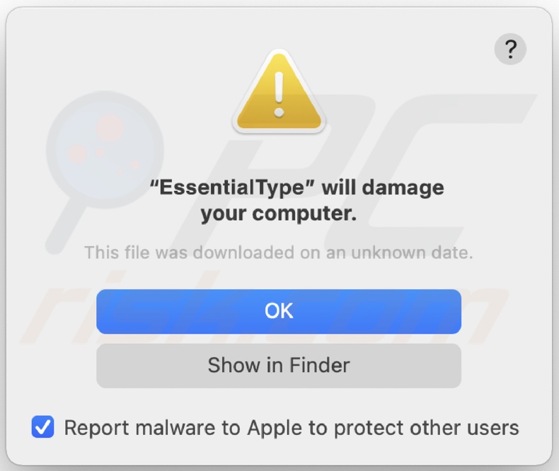 Pop-up affiché lorsque l'adware EssentialType est présent