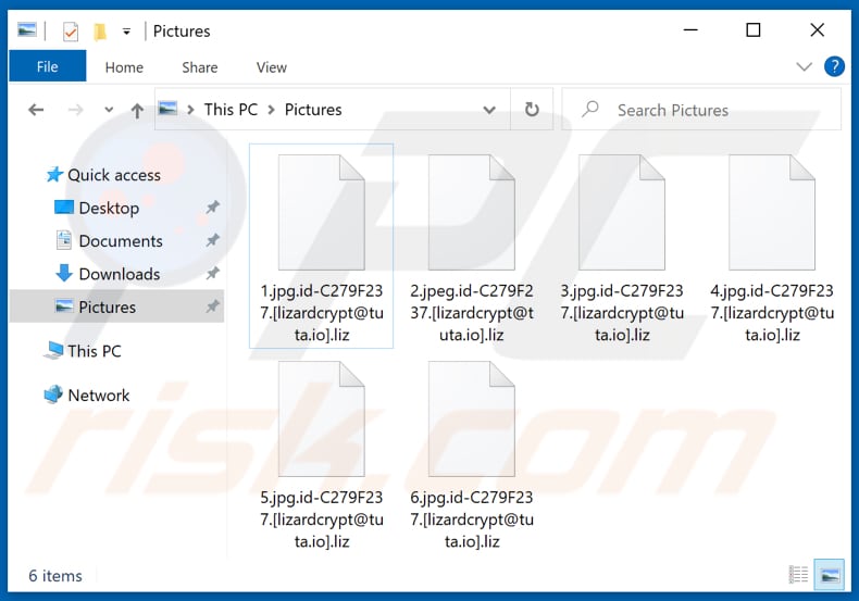 Fichiers cryptés par le ransomware Liz (extension .liz)