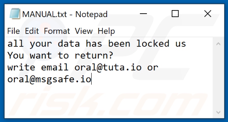 Fichier texte du rançongiciel ORAL (Manual.txt)