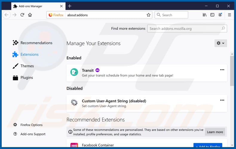 Suppression des extensions liées à pdfsearchweb.com dans Mozilla Firefox