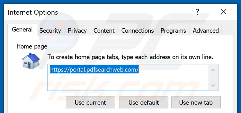 Suppression de pdfsearchweb.com de la page d'accueil d'Internet Explorer