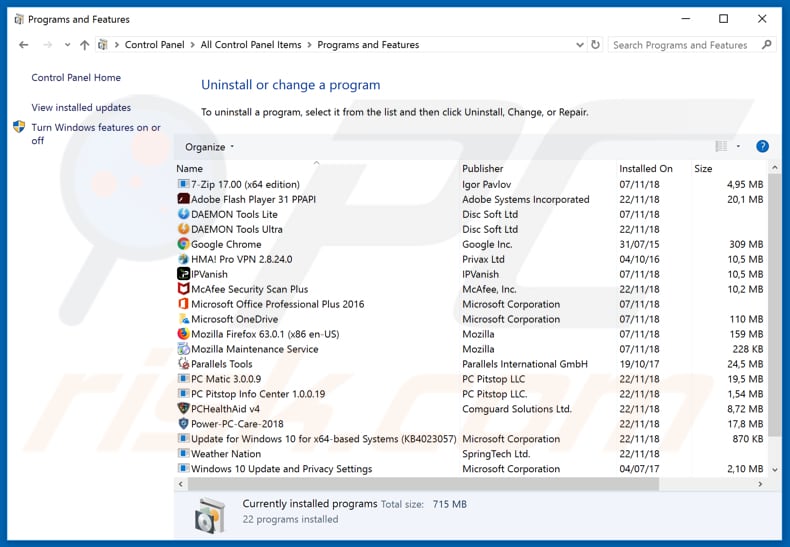 Désinstallation du pirate de navigateur pdfsearchweb.com via le panneau de configuration