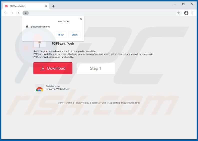 Site Web utilisé pour promouvoir PDFSearchWeb browser hijacker