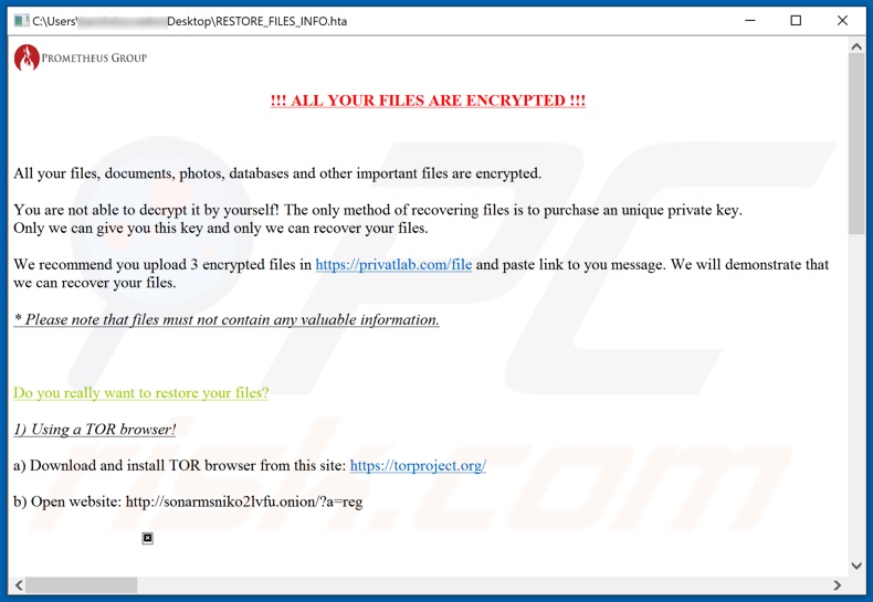 PROM ransomware note de rançon (RESTORE_FILES_INFO.hta)