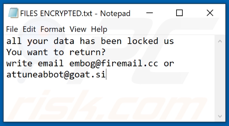 Fichier texte du rançongiciel ROG (FILES ENCRYPTED.txt)