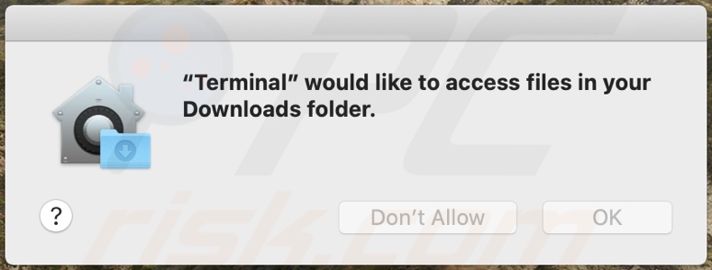 Le terminal souhaite accéder aux fichiers de votre fenêtre contextuelle d'arnaque de dossier de téléchargement
