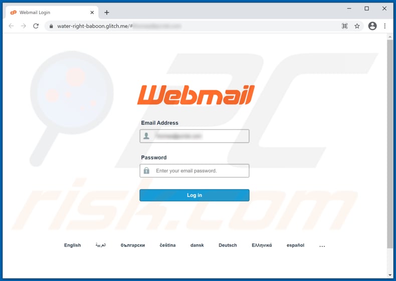 Webmail e-mail arnaque site Web trompeur