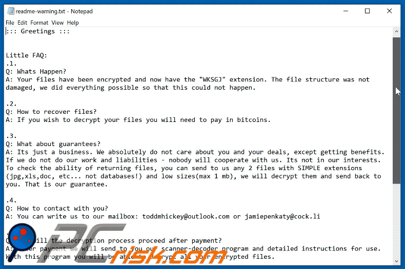 WKSGJ Ransomware Ransom Note (readme-warning.txt) Apparence GIF