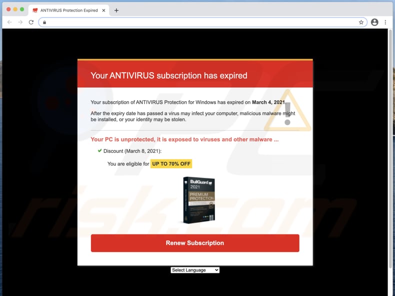 Votre abonnement ANTIVIRUS a expiré arnaque