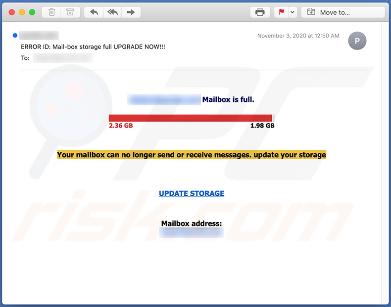 Votre boîte aux lettres est une variante alternative complète de l'escroquerie par e-mail