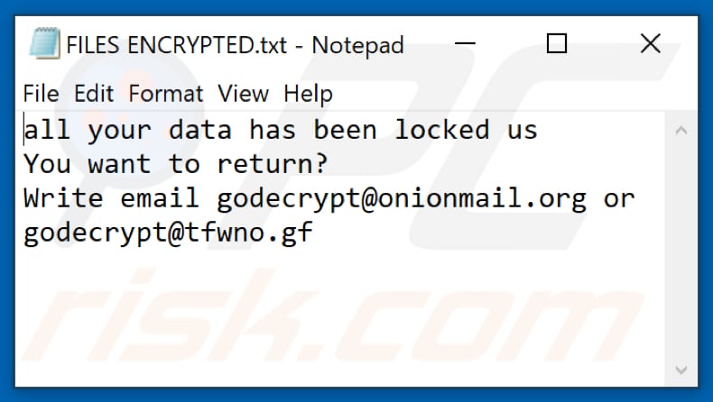 Fichier texte du ransomware 4o4 (FILES ENCRYPTED.txt)