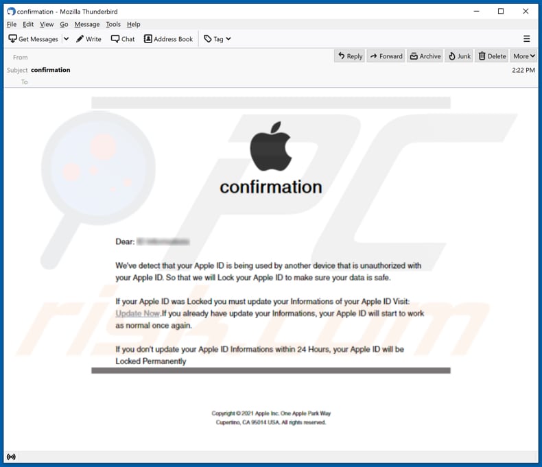 Escroquerie par e-mail identifiant Apple