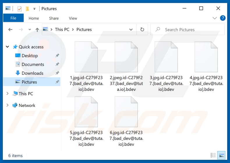 Fichiers cryptés par le ransomware Bdev (extension .bdev)