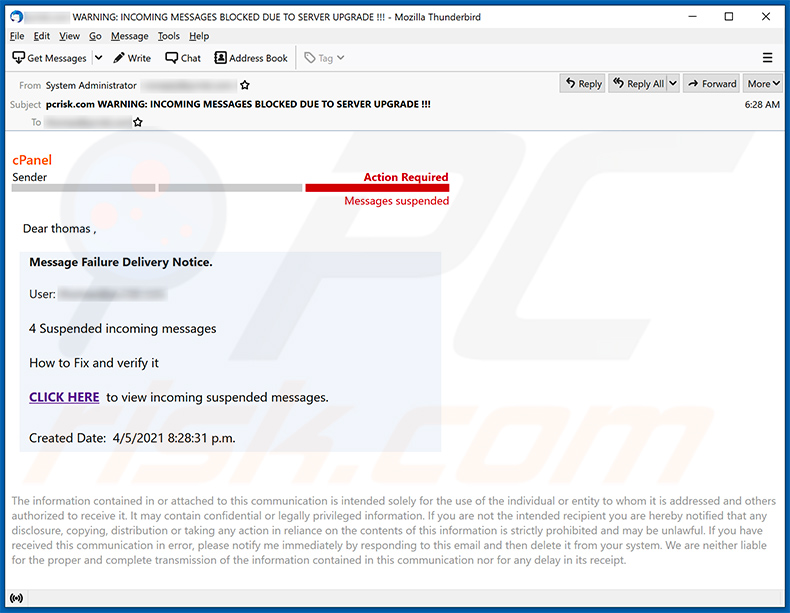 Spam sur le thème de cPanel (2021-04-06)