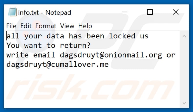 Fichier texte du ransomware Cum (info.txt)