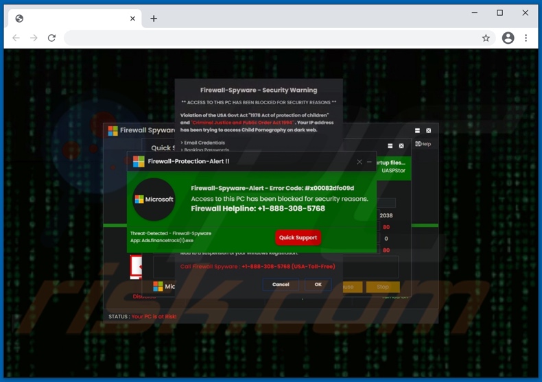 Firewall Spyware Alert Support technique Scam Alternative Variante