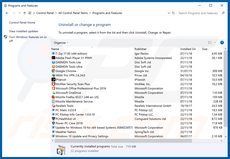 Désinstallation du pirate de navigateur fxsmash.xyz via le Panneau de configuration