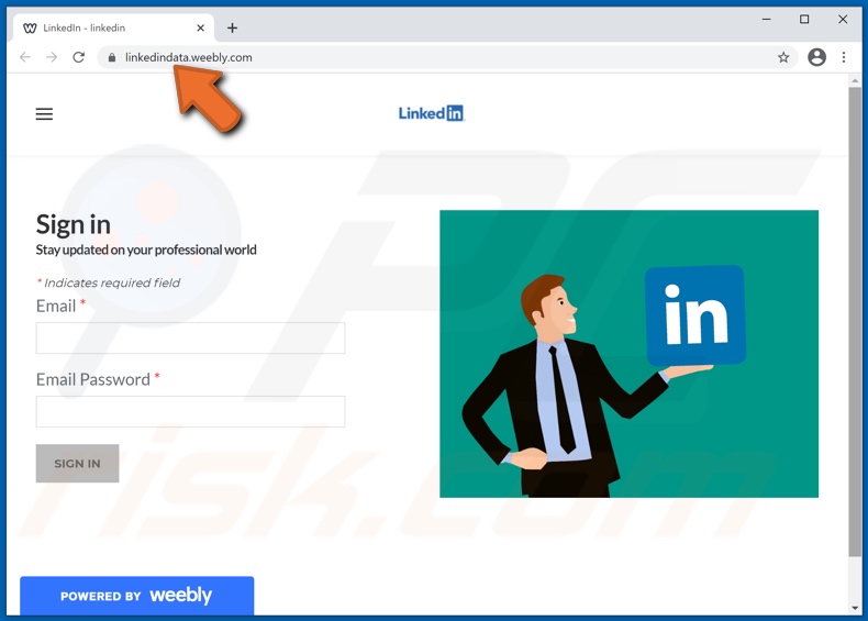 Faux site LinkedIn promu par des spams