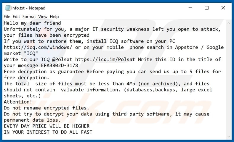 Fichier texte du rançongiciel POLSAT (info.txt)