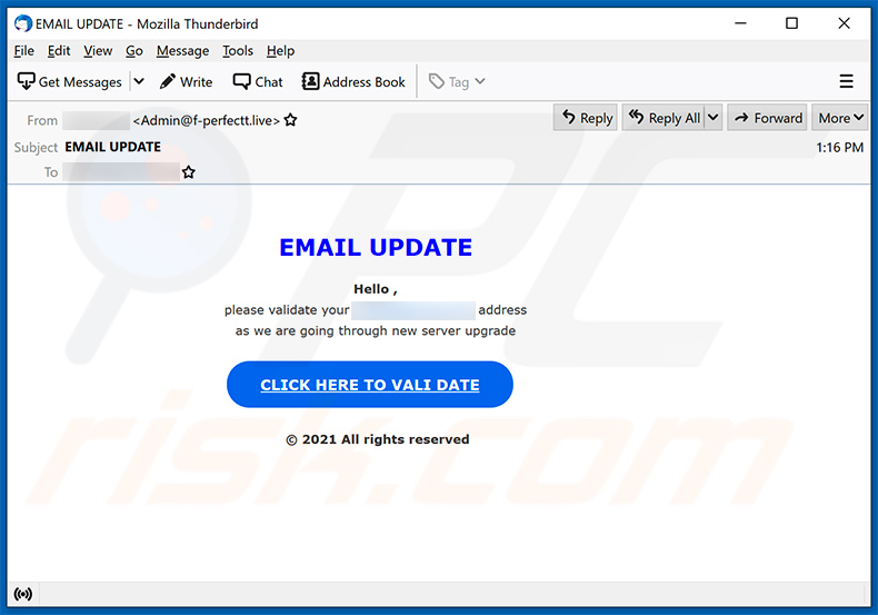 Spam de mise à jour par e-mail faisant la promotion d'un site de phishing (2021-04-06)