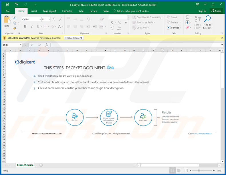 Document MS Excel malveillant utilisé pour injecter Warzone RAT