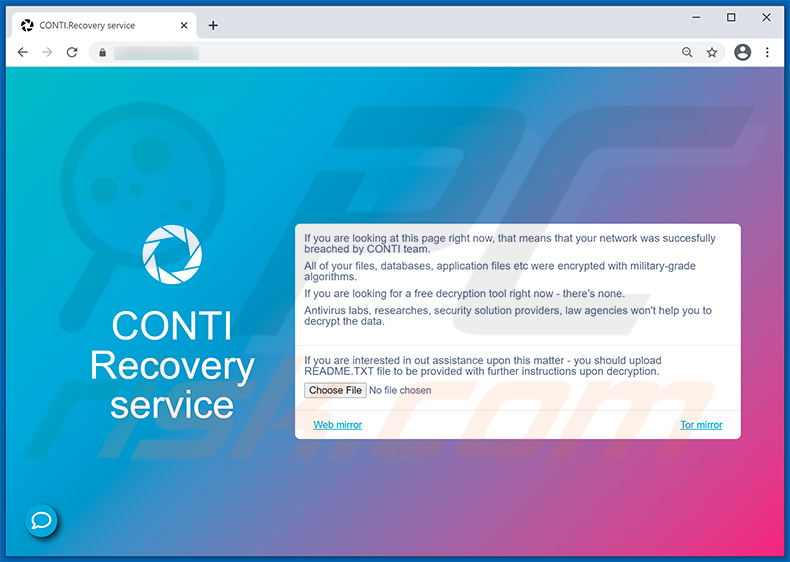 Site Web CONTI Ransomware