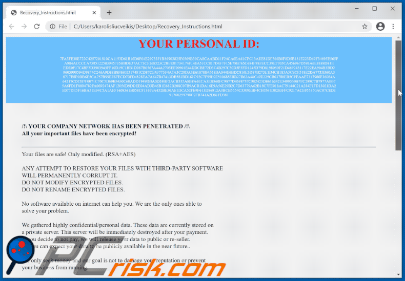 Fichier HTML du rançongiciel Datalock GIF (Recovery_Instructions.html)