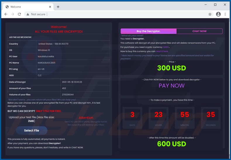 decryptmyfiles site de paiement de ransomware