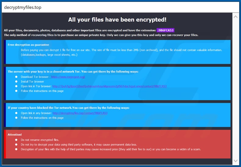 Decryptmyfiles décrypter les instructions (fenêtre pop-up)