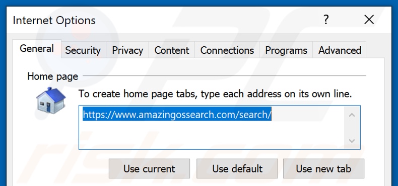 Suppression de amazingossearch.com de la page d'accueil d'Internet Explorer