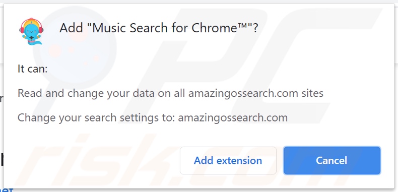 Music Search for Chrome pirate de navigateur demandant diverses autorisations