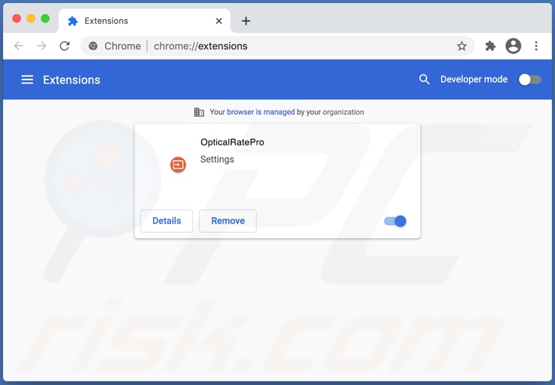 Pirate de navigateur OpticalRatePro installé sur Google Chrome