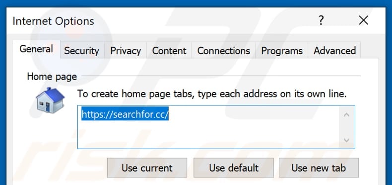 Suppression de searchfor.cc de la page d'accueil d'Internet Explorer