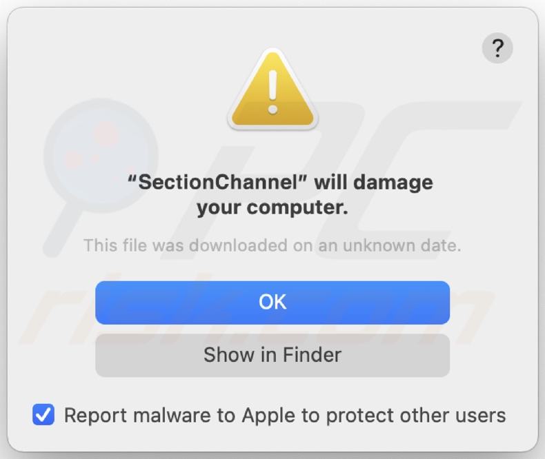 Fenêtre contextuelle de détection de présence d'adware SectionChannel