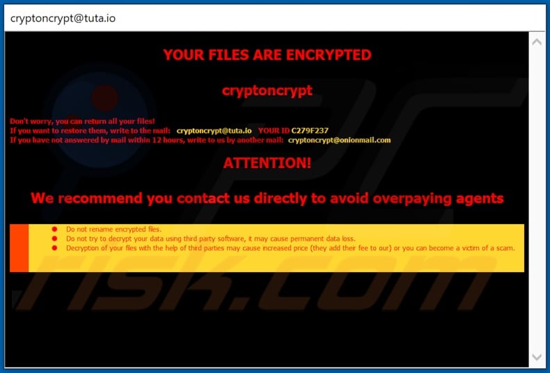 Instructions de décryptage Cryptoncrypt (fenêtre contextuelle)