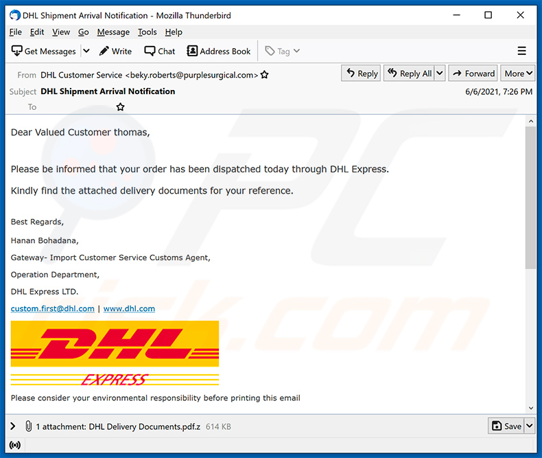 L'agent Tesla propage des courriers indésirables sur le thème de DHL Express (21-06-08)