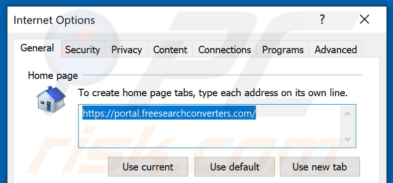 Suppression de freesearchconverters.com de la page d'accueil d'Internet Explorer