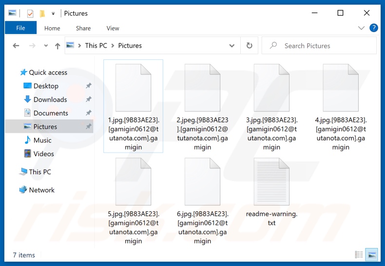 Fichiers cryptés par le ransomware Gamigin (extension .gamigin)