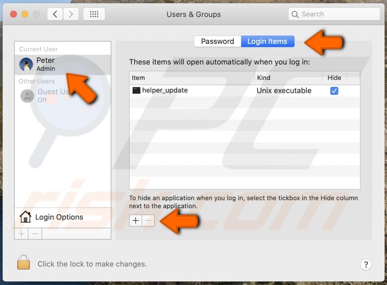 Supprimer Helper_update PUA des éléments de connexion