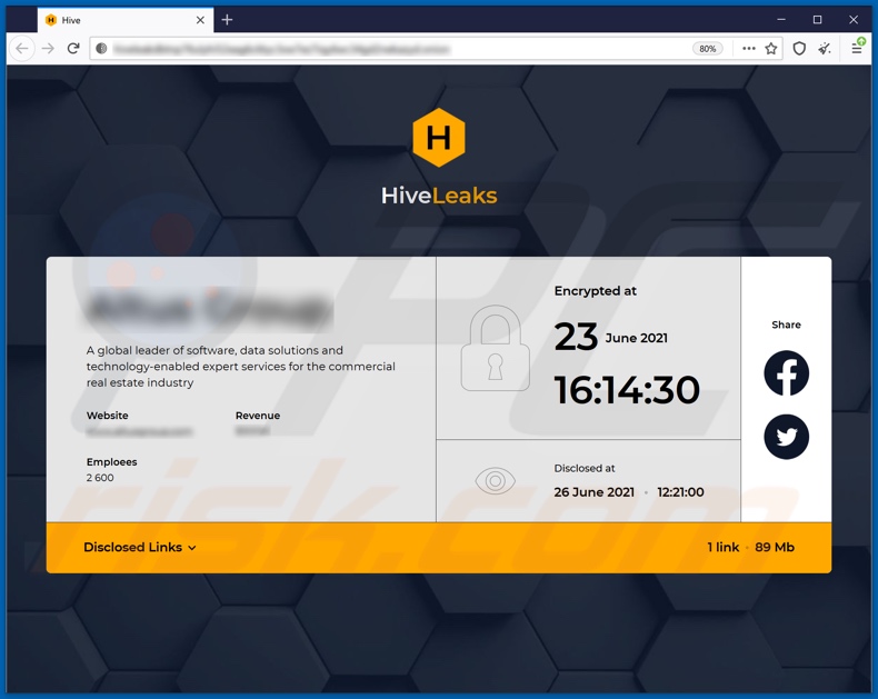 Site Web de fuite de données du ransomware Hive