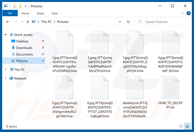 Fichiers chiffrés par le ransomware Hive (extension .hive)