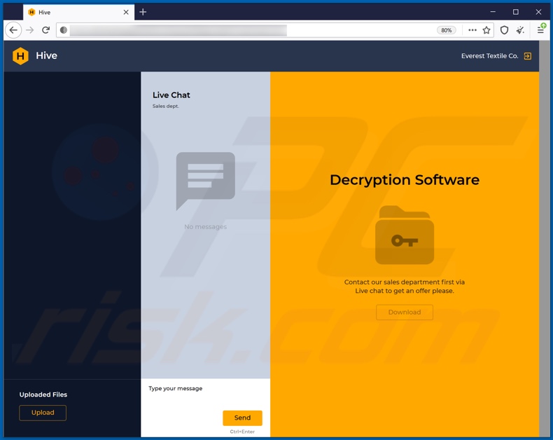 Site Web du ransomware Hive