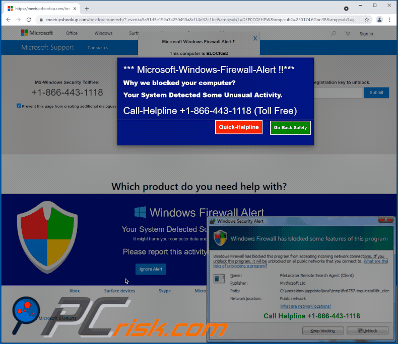 Apparition d'escroquerie contextuelle d'alerte de pare-feu Microsoft Windows (GIF)