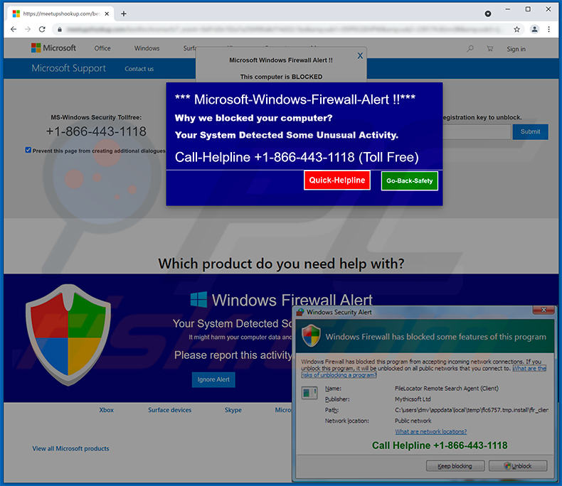 Arnaque contextuelle d'alerte de pare-feu Microsoft Windows